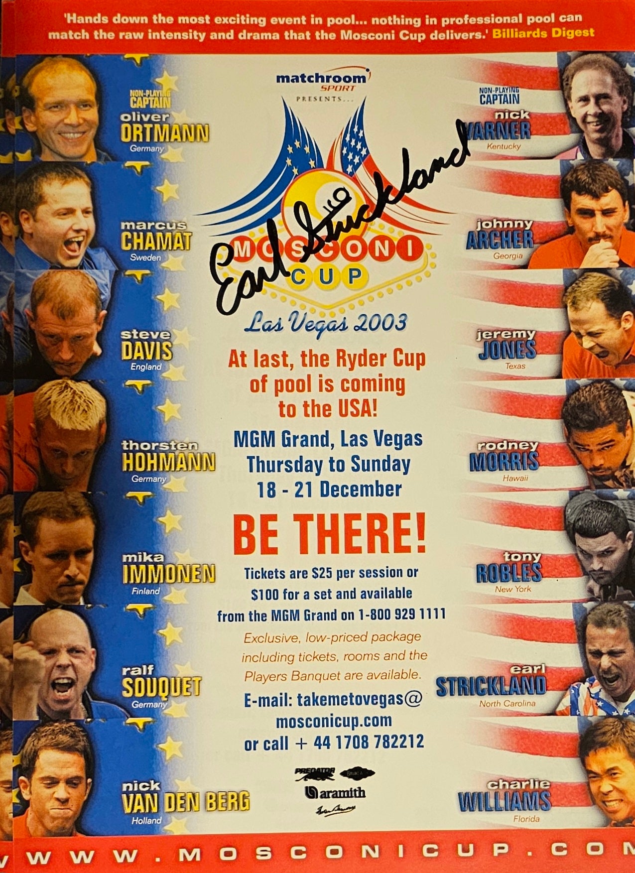 Autographed Mosconi Cup Flyer 03'